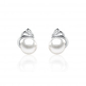 Cercei perle naturale albe din argint cu cristal DiAmanti SK18202E-W-G